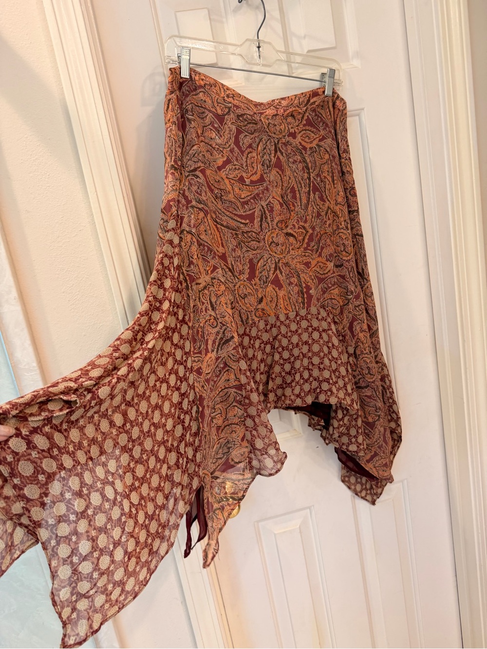 Sundance Paisley Handkerchief Hem Skirt in Rust & Peach, Silk, Lightweight, Sz 6 - Picture 14 of 14